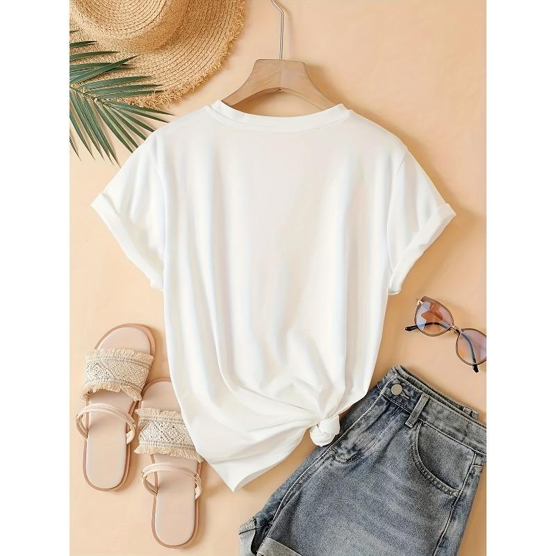 Women's Floral Print T-Shirt Round Neck Short Sleeve Soft Breathable Opaque Polyester Machine Washable All-Season Casual Layering Easy Care Top