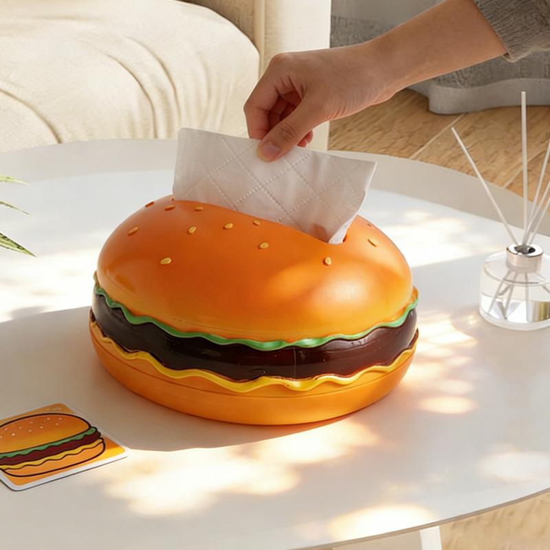 Cute Burger Tissue Box Cartoon Storage Box Living Room Office Desktop Decoration Home Fun Decorations Ornament Gift for Friends