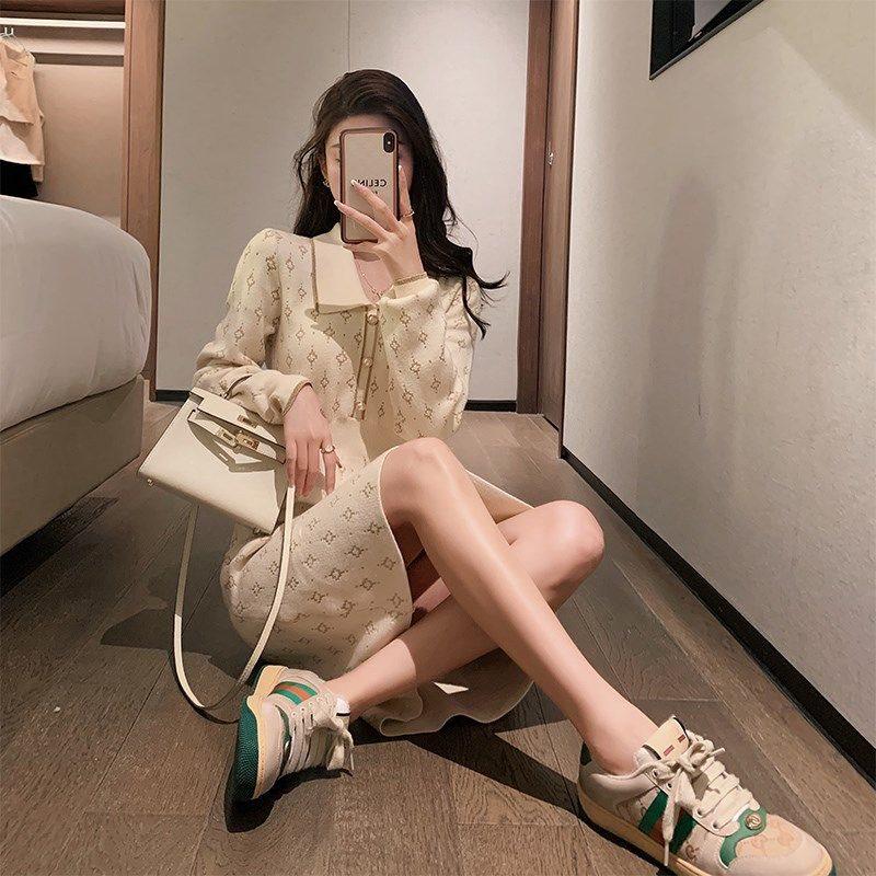 

Women s French Retro Knit Sweater Dress - Slim Fit, Autumn/Winter 2025 S грязно-белый