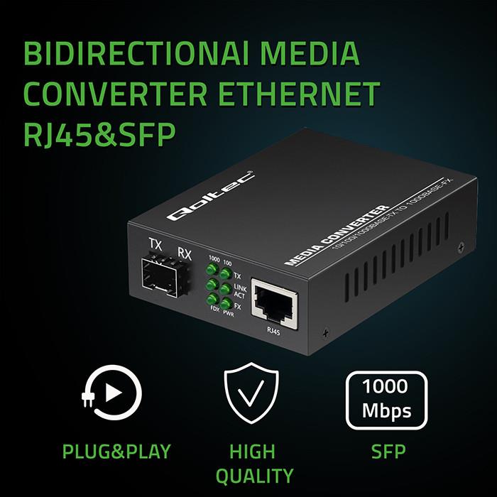Qoltec Unmanaged Switch Bidirectional Media Converter 1x RJ45 1x SFP | 1000Mb/ | 5V