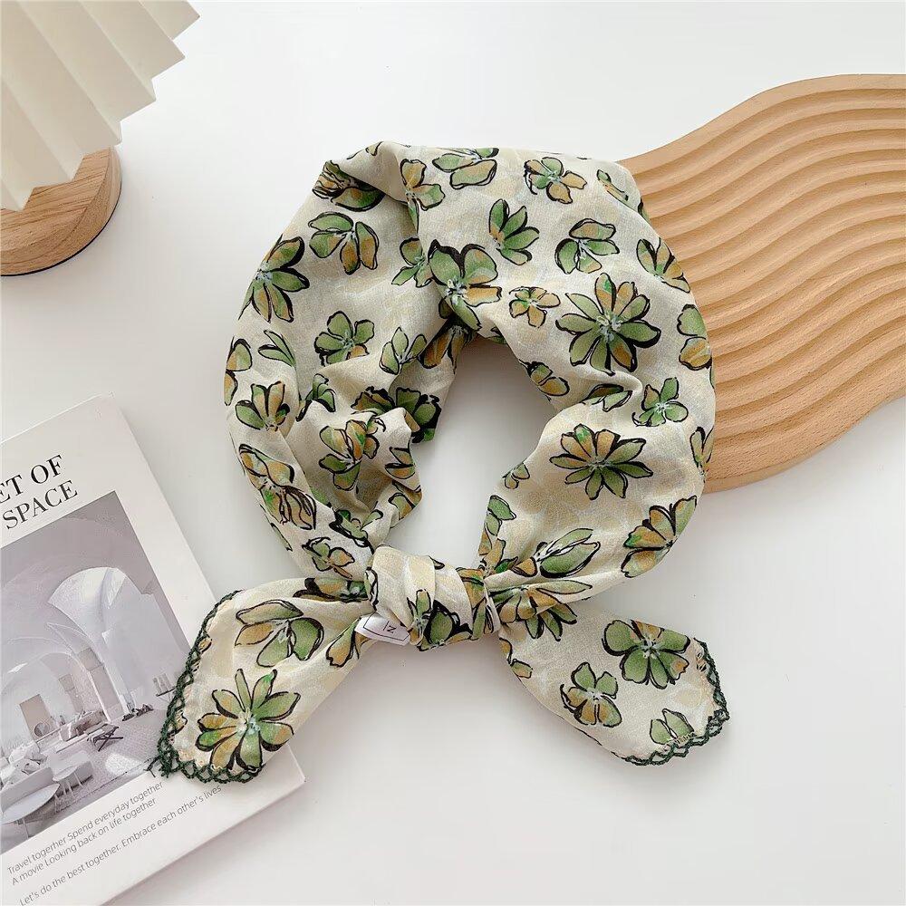 Pure Cotton 70Cm Small Square Scarf, Fresh And Breathable For Women, Soft Literary And Decorative Small Silk Scarf, Versatile Floral Scarf For Women
