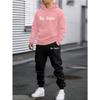 Casual Men's Letter Printed Fashionable Sportswear and Pants Set, Suitable for Autumn and Winter Outdoor Activities and Daily Wear
