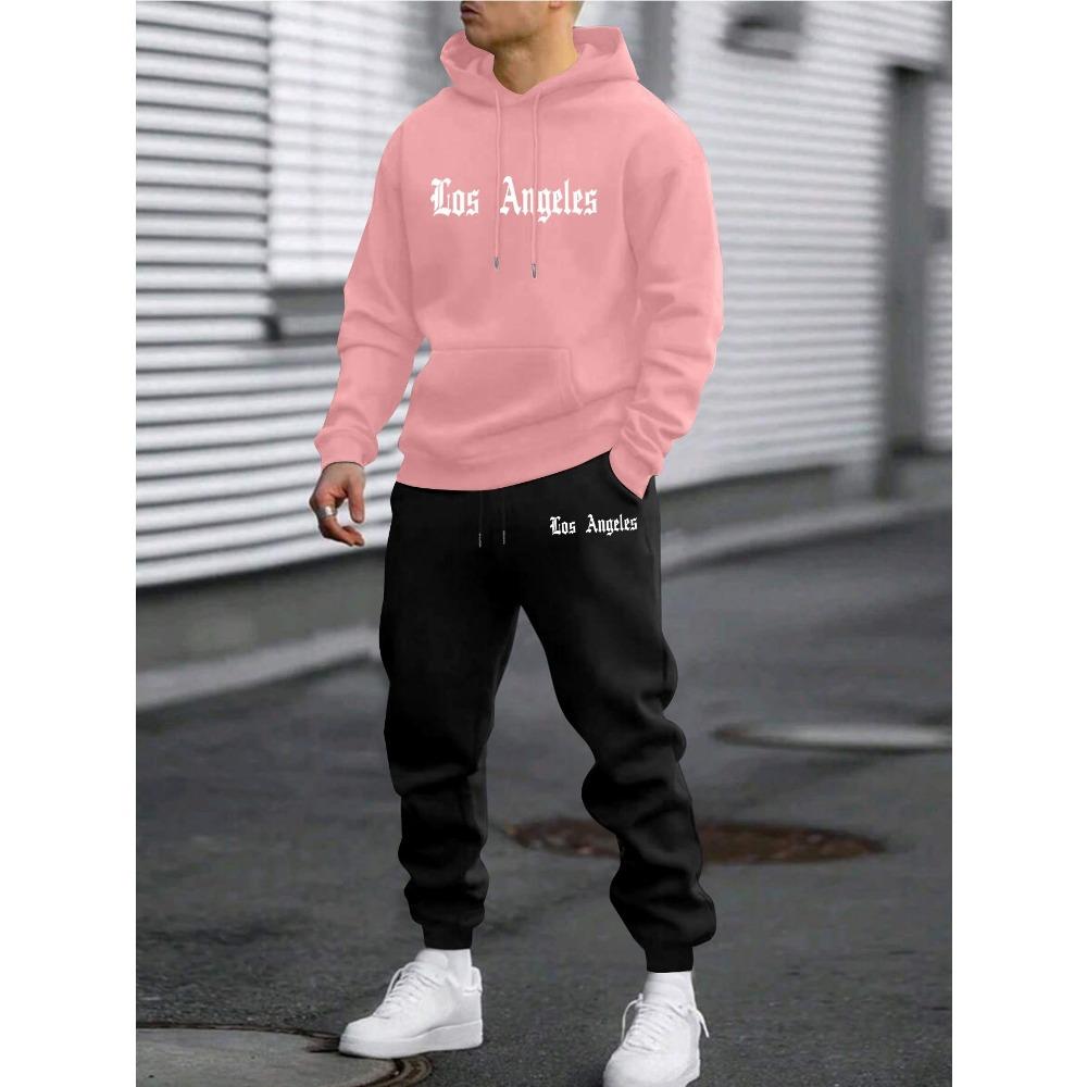 Casual Men's Letter Printed Fashionable Sportswear and Pants Set, Suitable for Autumn and Winter Outdoor Activities and Daily Wear