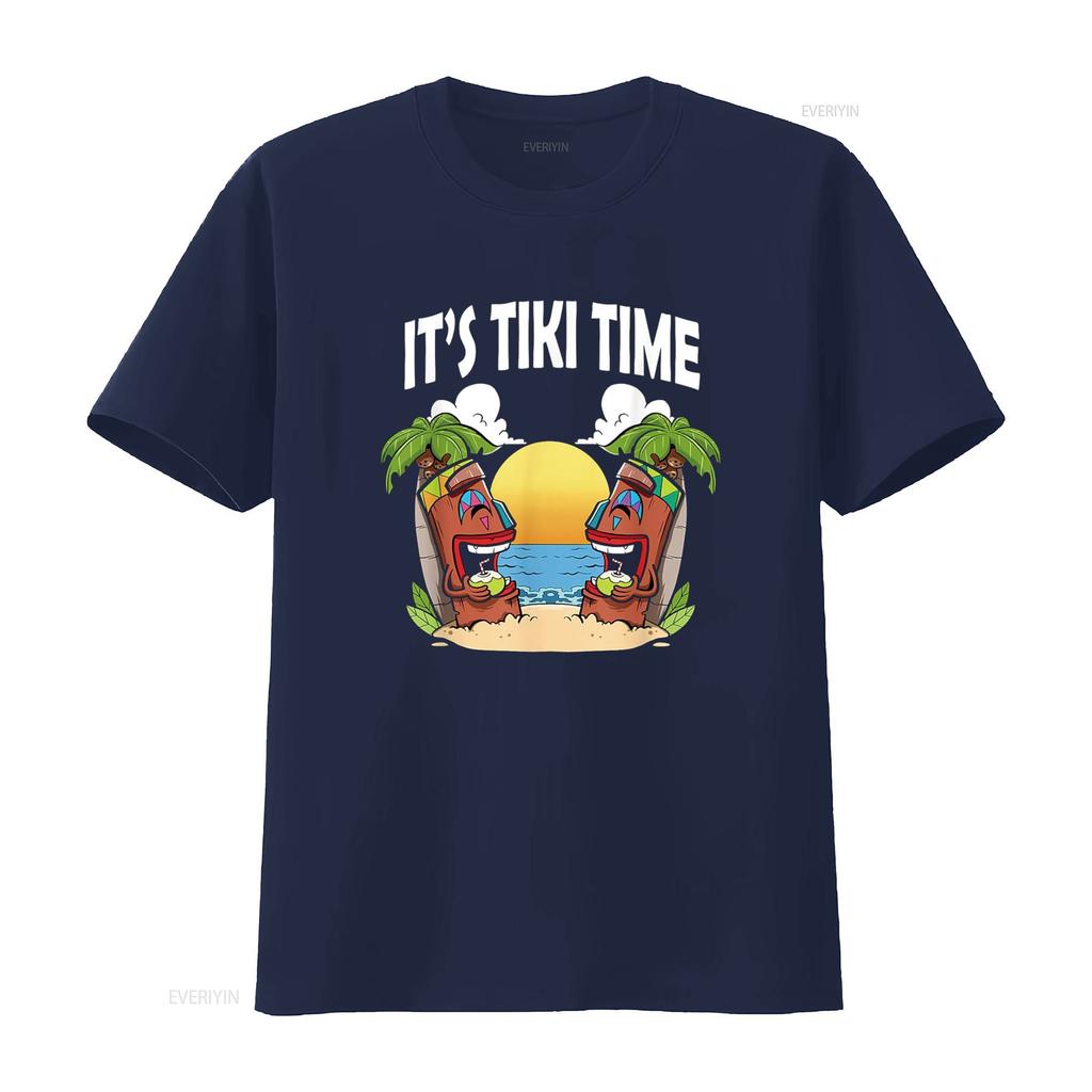 Tiki T Shirt Men Head It s Time Hawaiian Luau Women vintage Washed Unisex Breathable Stretched Slightly graphic Casual