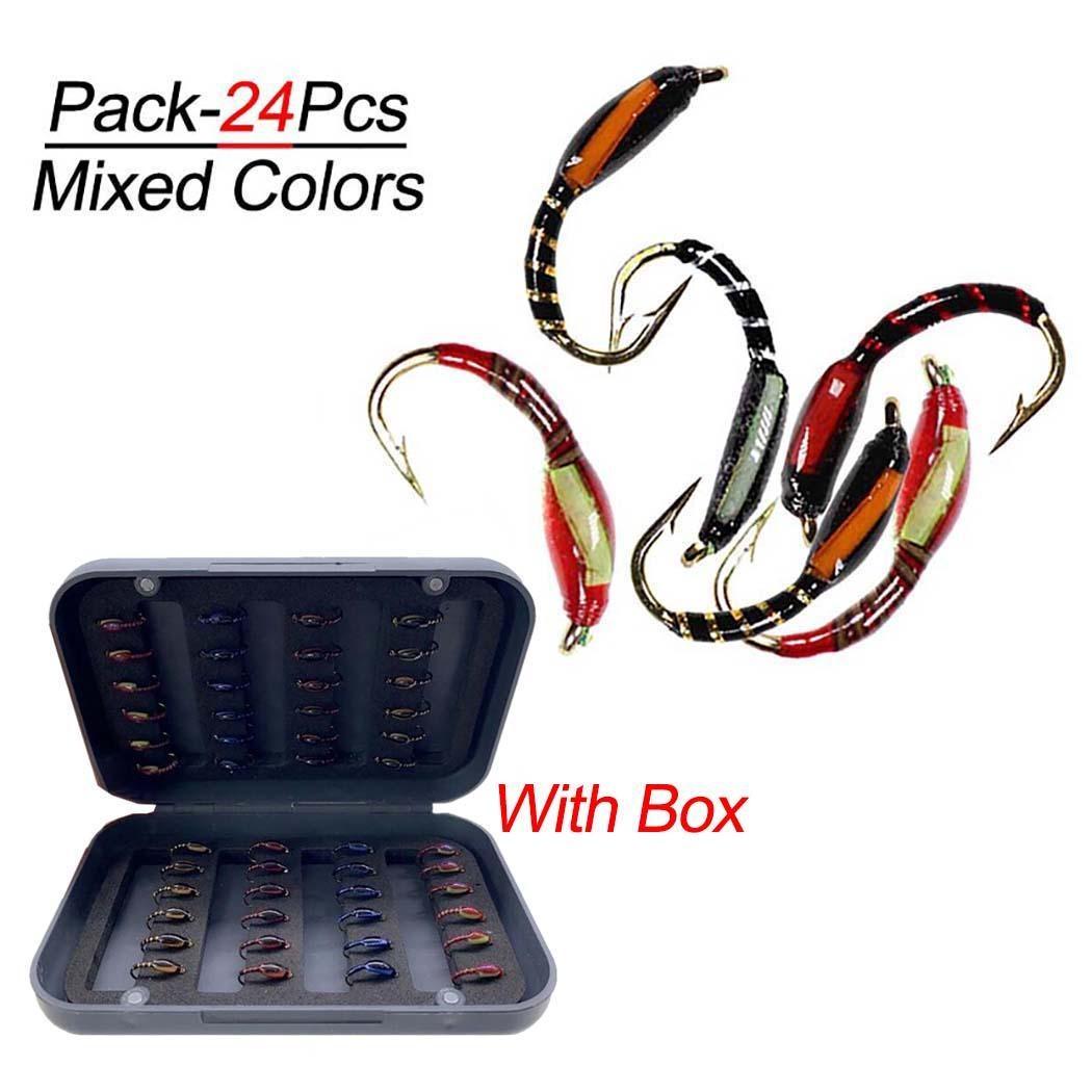

6/12/18/24 шт./кор. эпоксидный зуммер, мошка, нимфа, нахлыстовый крючок, приманка для рыбалки на форель, наживка, насекомое 24Pcs/Set(With Box)