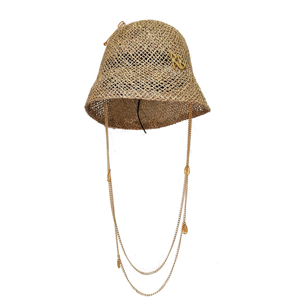 Cappello estivo di paglia stile Hepburn cappello a tesa larga elegante francese da donna cappello da sole per viaggi al mare sombrero