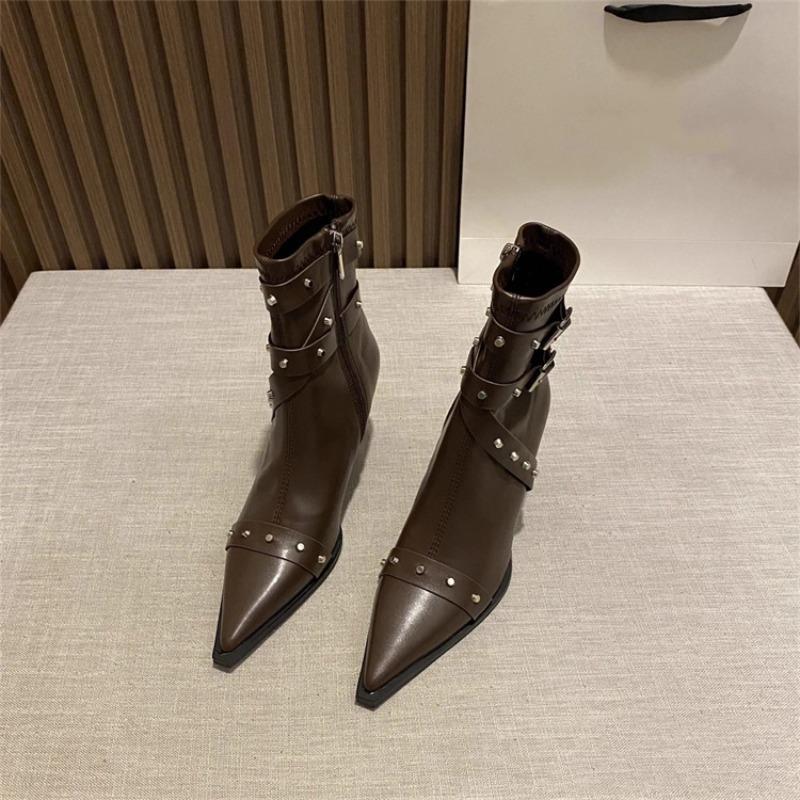 2025 New Women Boots Sexy Pointed Toe Shoes Luxury Party High Heels Shoes Winter Elegant Woman Ankle Boots Mujer Pumps Botas