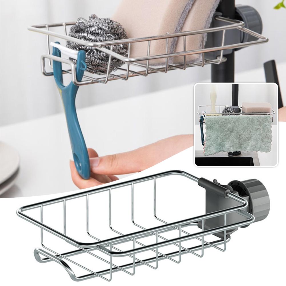 Sponge Holder Over Faucet Kitchen Sink Caddy Organiser Adjustables Stainless Steel Sponge Holder for Kitchen Sink