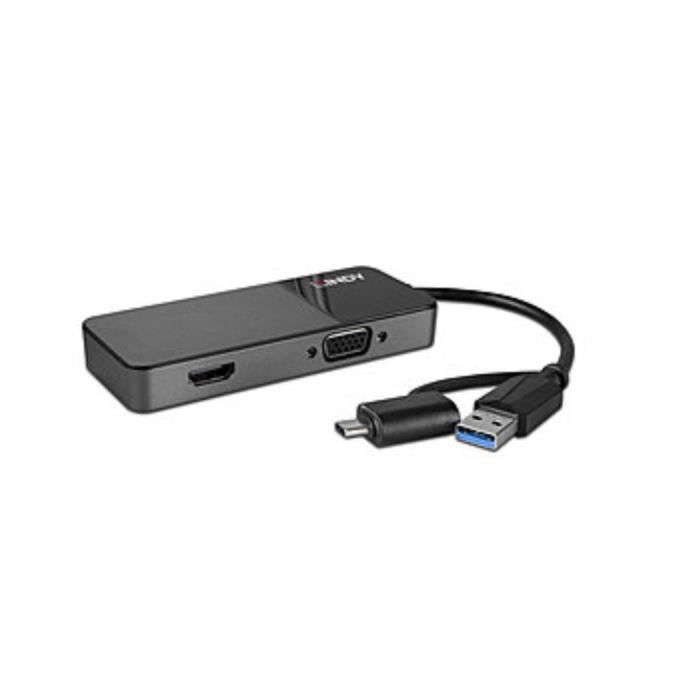 Convertisseur USB 3.0 Type A & C vers HDMI & VGA - LINDY - Noir - Adaptateur - Connecteur USB - Écran externe