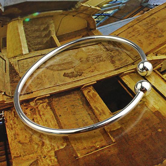 Women's Silver Plated Open Hand Cuff Bracelet Simple Beads Bangle