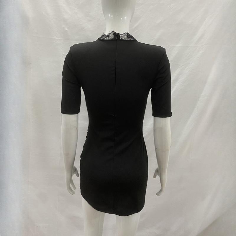 Retro fashion sexy lace hollow splicing slim fit dress