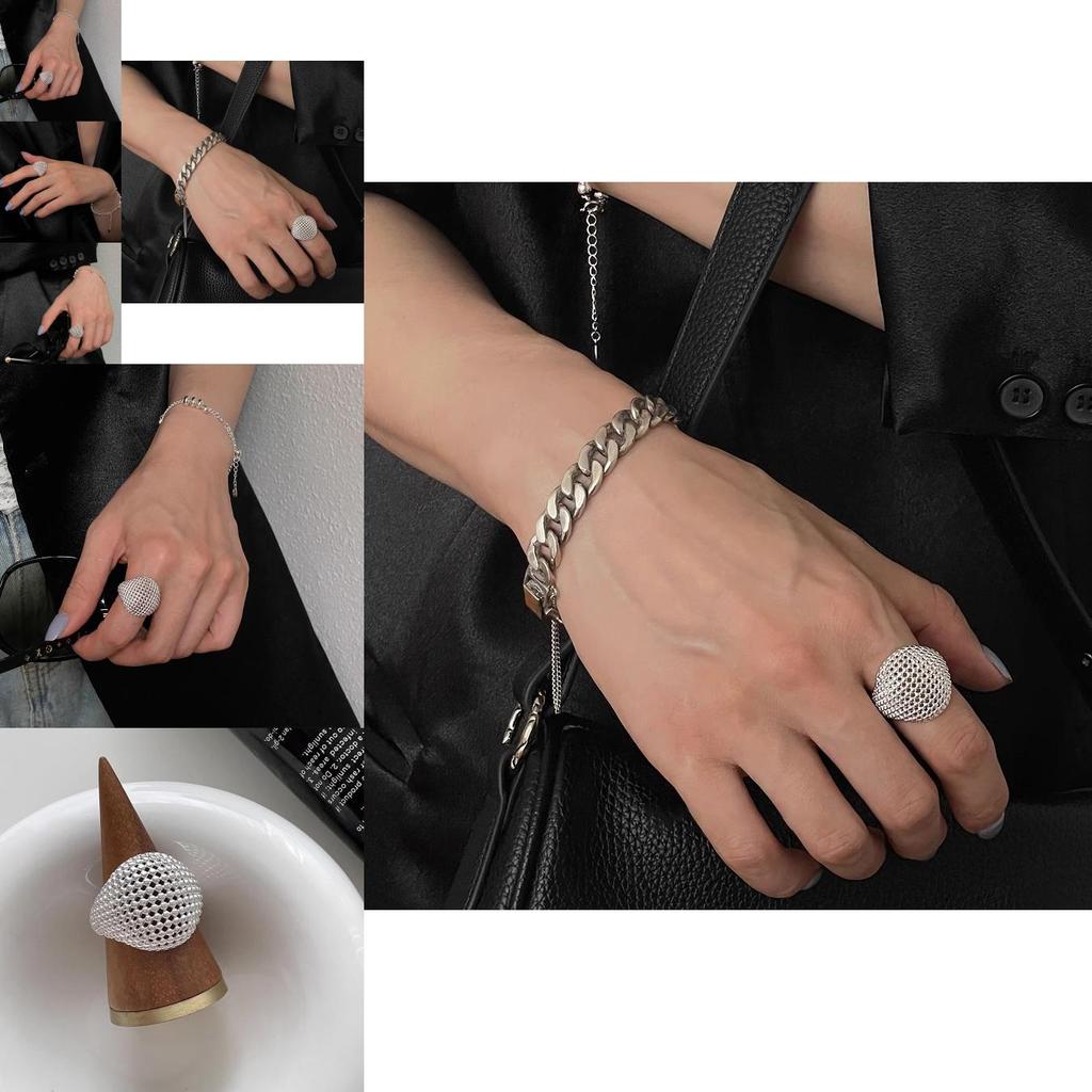 Elegant Gender-neutral Korean Style Hollow Mesh Ball Ring For Women Modern Copper Accessory