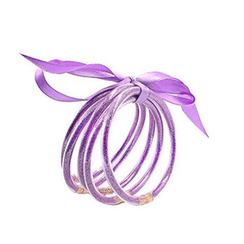 Women's Multi-Layer Silicone Rainbow Glitter Bracelet Set with Bow