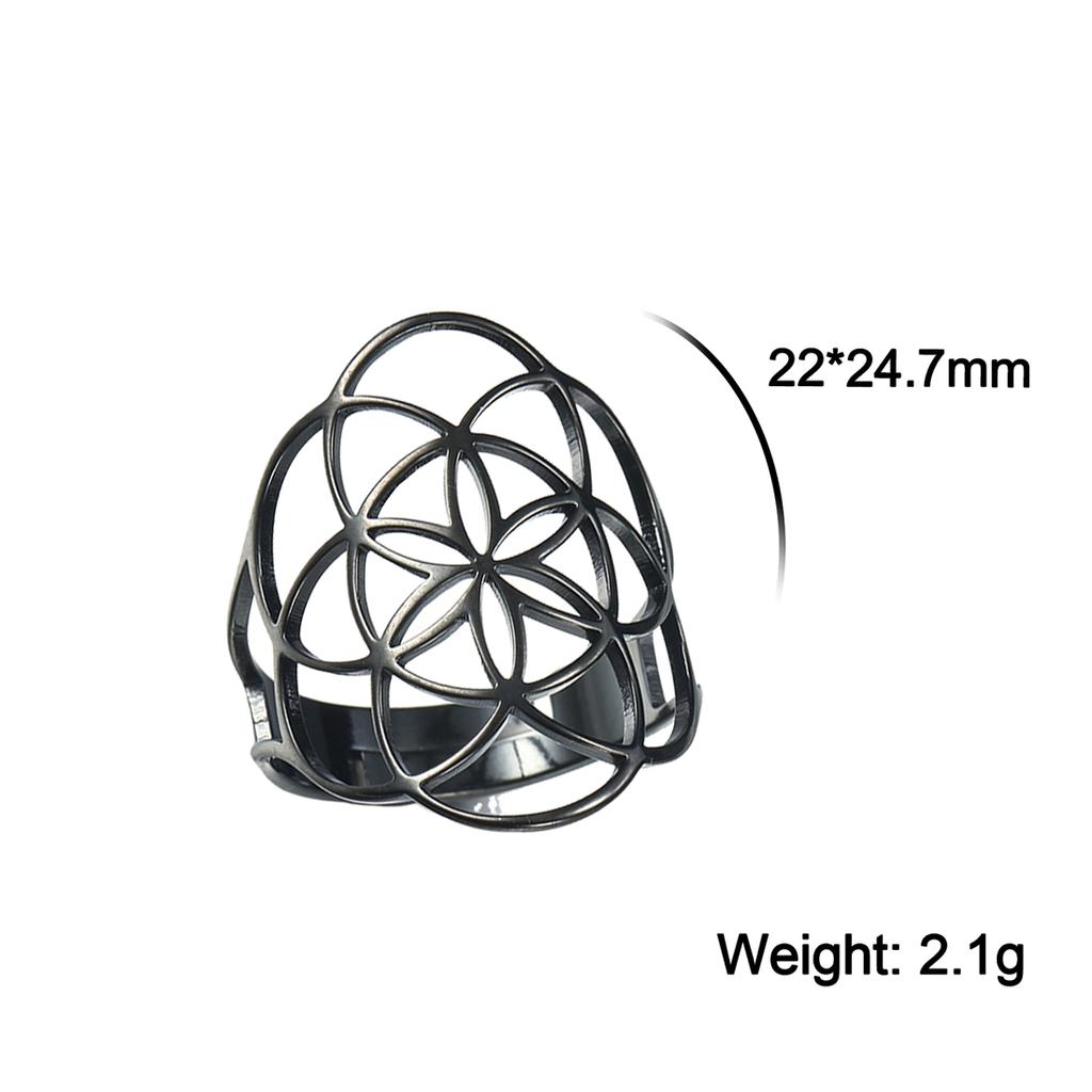 Flower of Life Ring Stainless Steel Sacred Geometry Archangel Metatron Ring Adjustable Amulet Jewelry Gift Wholesale