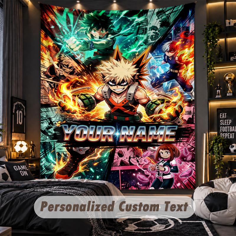 Personalized Wall Tapestry,My Hero Academia Custom Printed Name, Fabric Wall Art For Indoor Room Backdrop