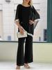 2025 Autumn Sequin Batwing Top & Wide Leg Pants Set - Round Neck, Two-Piece Ensemble