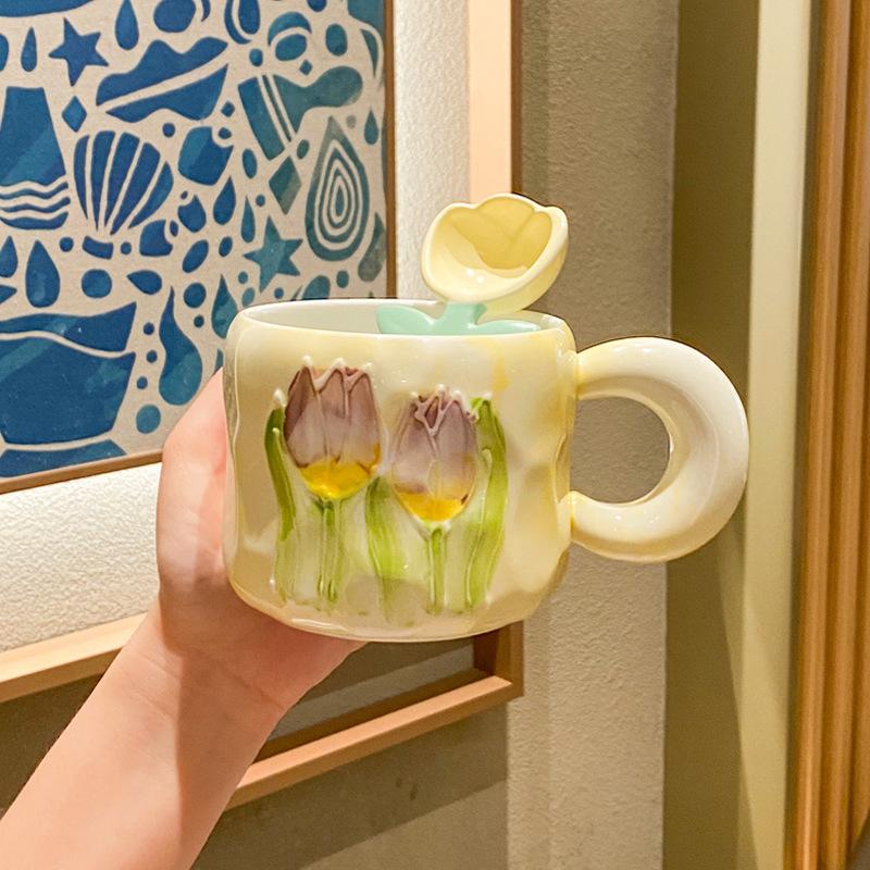 Ins Cute Tulip Mug Design Sense Ceramic Water Cup Souvenir Event Gift Office Coffee Cup