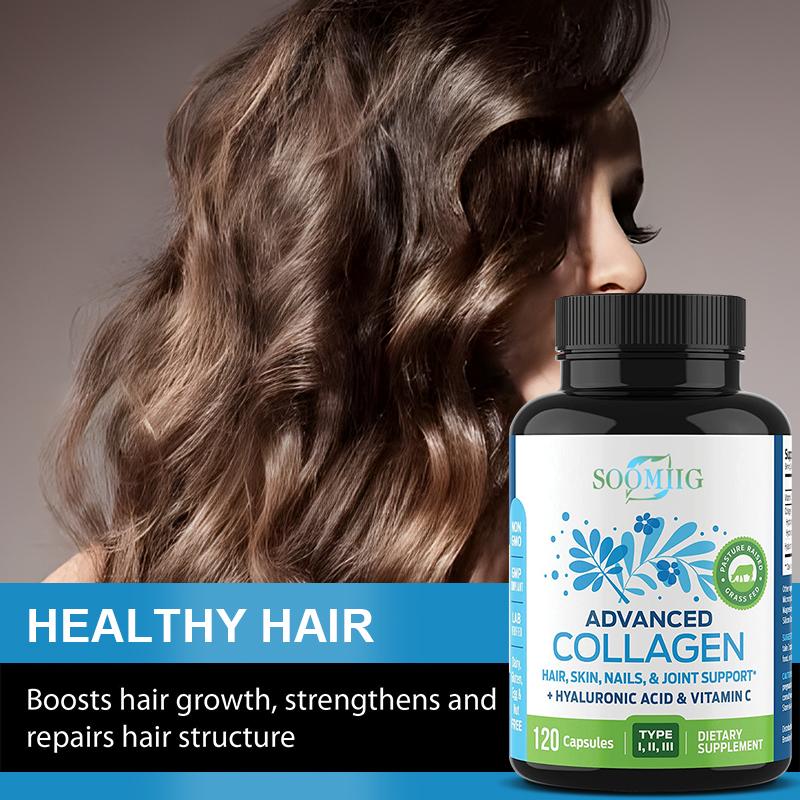 Advanced Collagen Type I II III with Hyaluronic Acid & Vitamin C, 120 Dietary Supplement Capsules