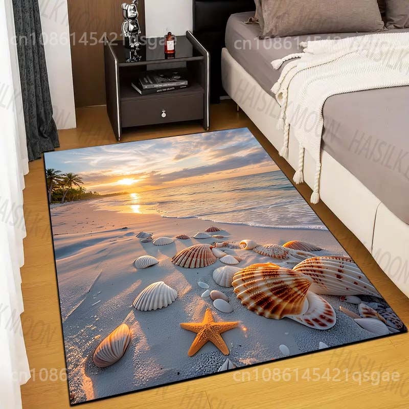 Multiple sizes Beach shells sunset view Print Carpet Rug for Living Room Bedroom Sofa Doormat Home Decor Non-slip Floor Mat