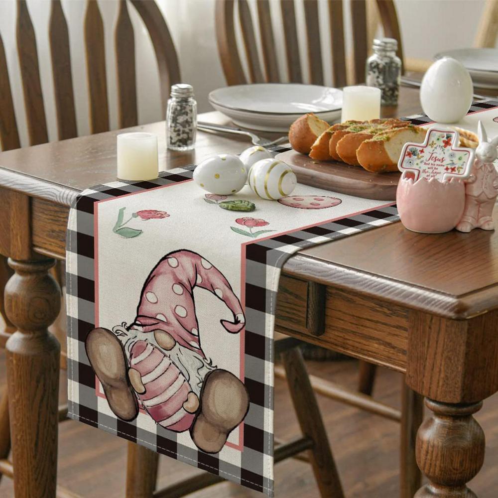 Easter Bunny Table Runners Cute Easter Bunny Tablecloth Long Linen Farmhouse Dining Table Decoration Dinner Party Supplies