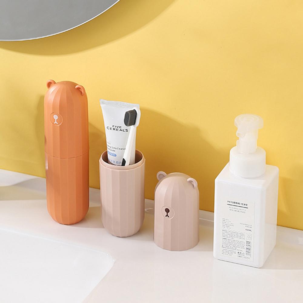 Little Bear Travel Toothbridge Box Cartoon Toothbrush Cup Portable Toothbrush with Lid Jar Student Dormitory Rinse Cup