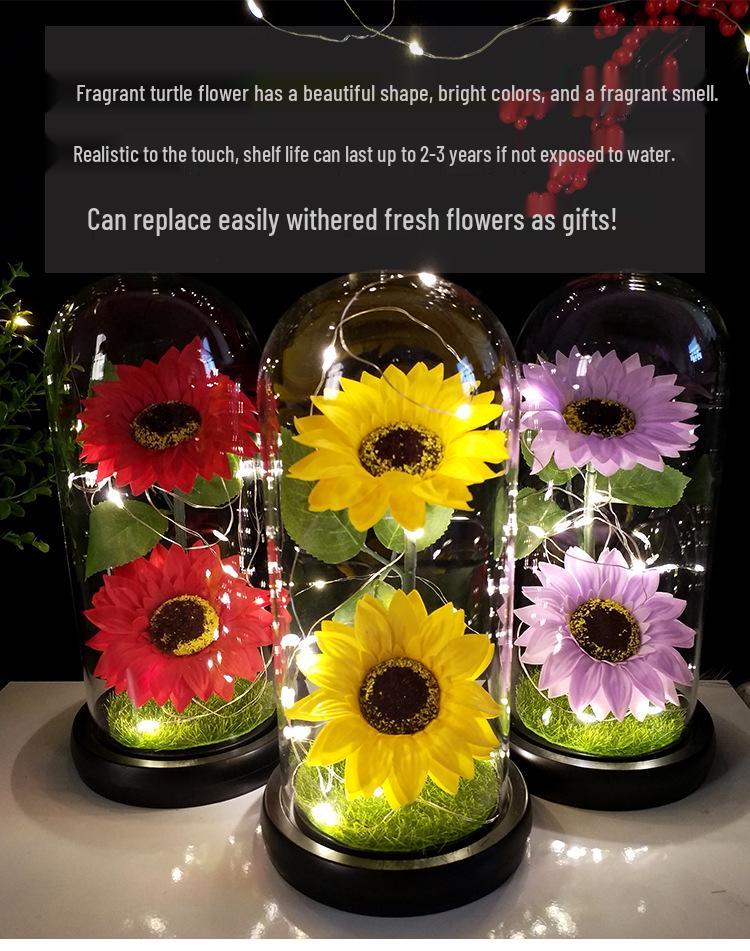 Exklusiv examenspresent: Solros Nattlampa Glasprydnad med Kreativ Tvålblomma