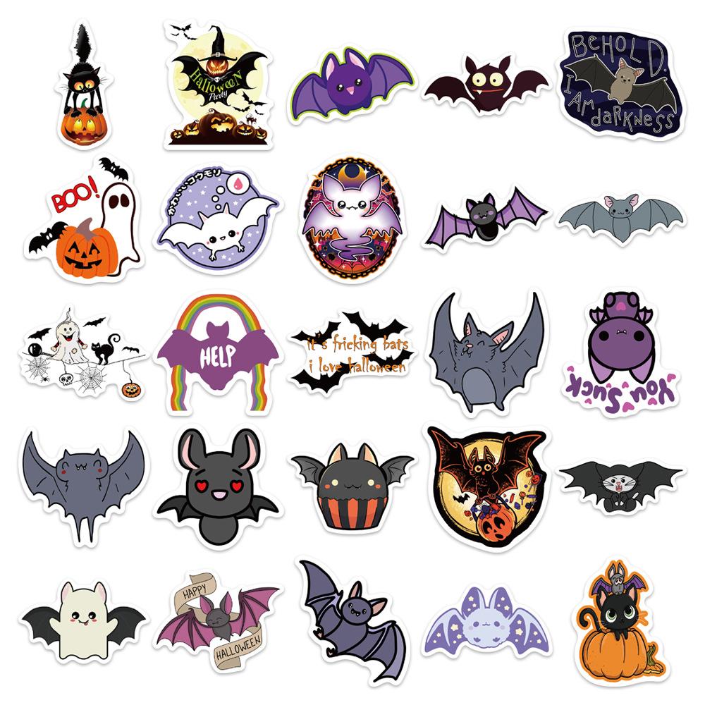 50PCS Halloween Purple Bat Stickers Streetwear Laptop Happy Halloween Elements Harajuku Wall Bar Fashion Living Room Sticker
