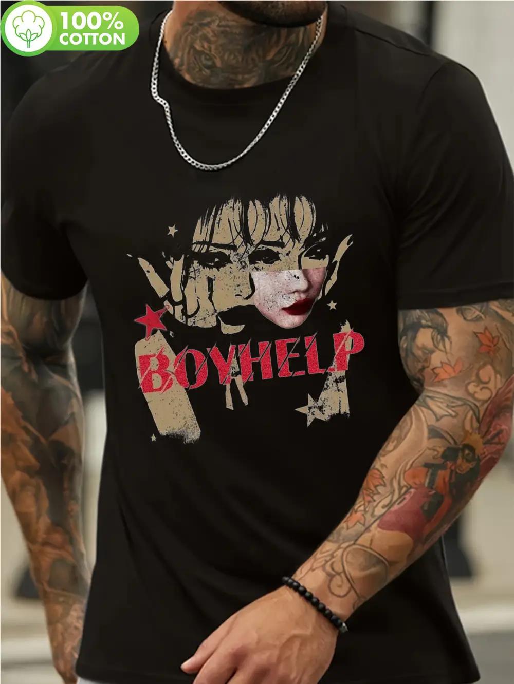 BOYHELP Graphic Cotton T-shirt - Olive Green Casual Streetwear Short Sleeve Round Neck XXXXL