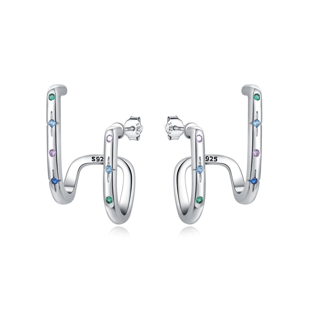 Orstarry S925 Silver Octagonal Tassel Earrings Women Hoop Jewelry Birthday Party Gifts