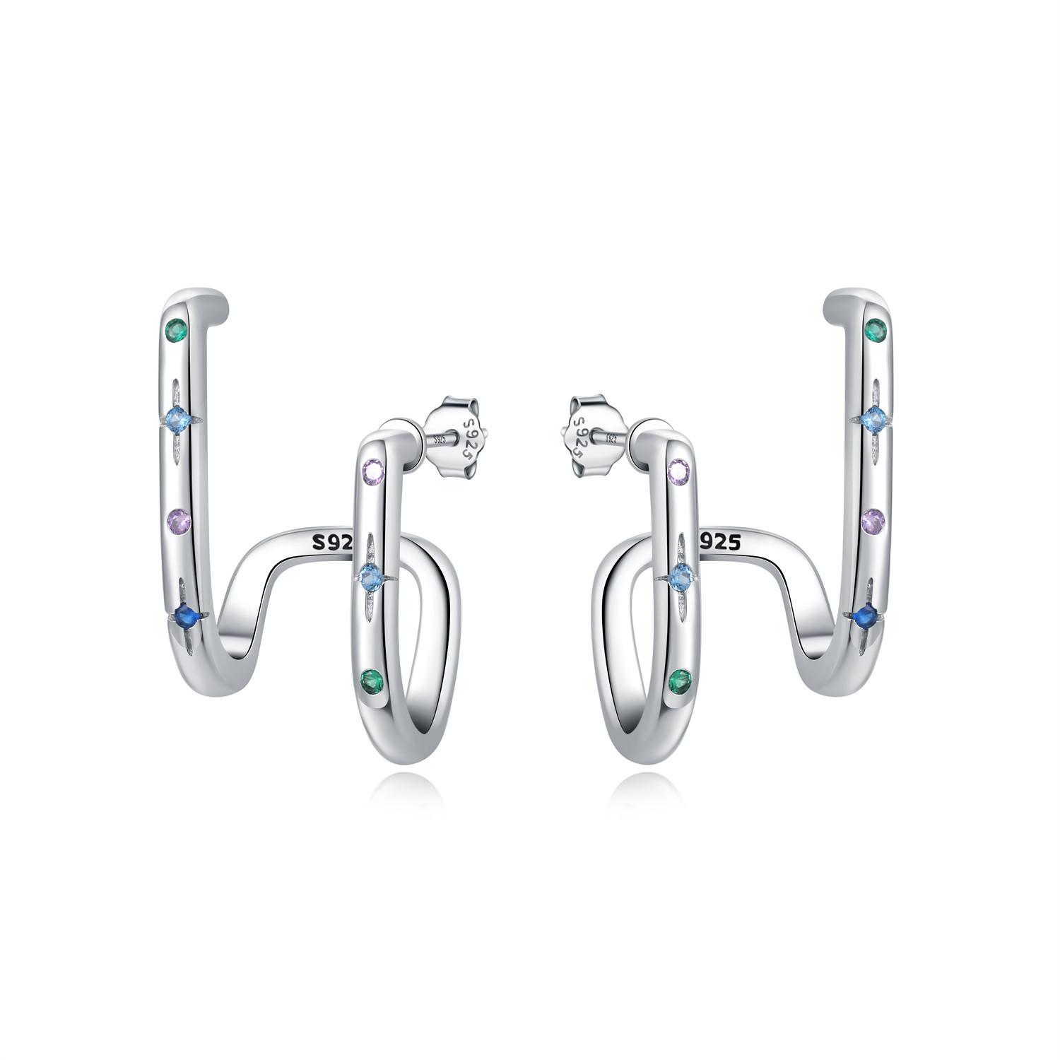 

925 Silver Starry Sky Double layer Earrings Jewelry Versatile Hoop Earrings For Women Jewelry Fine Birthday Party Gifts