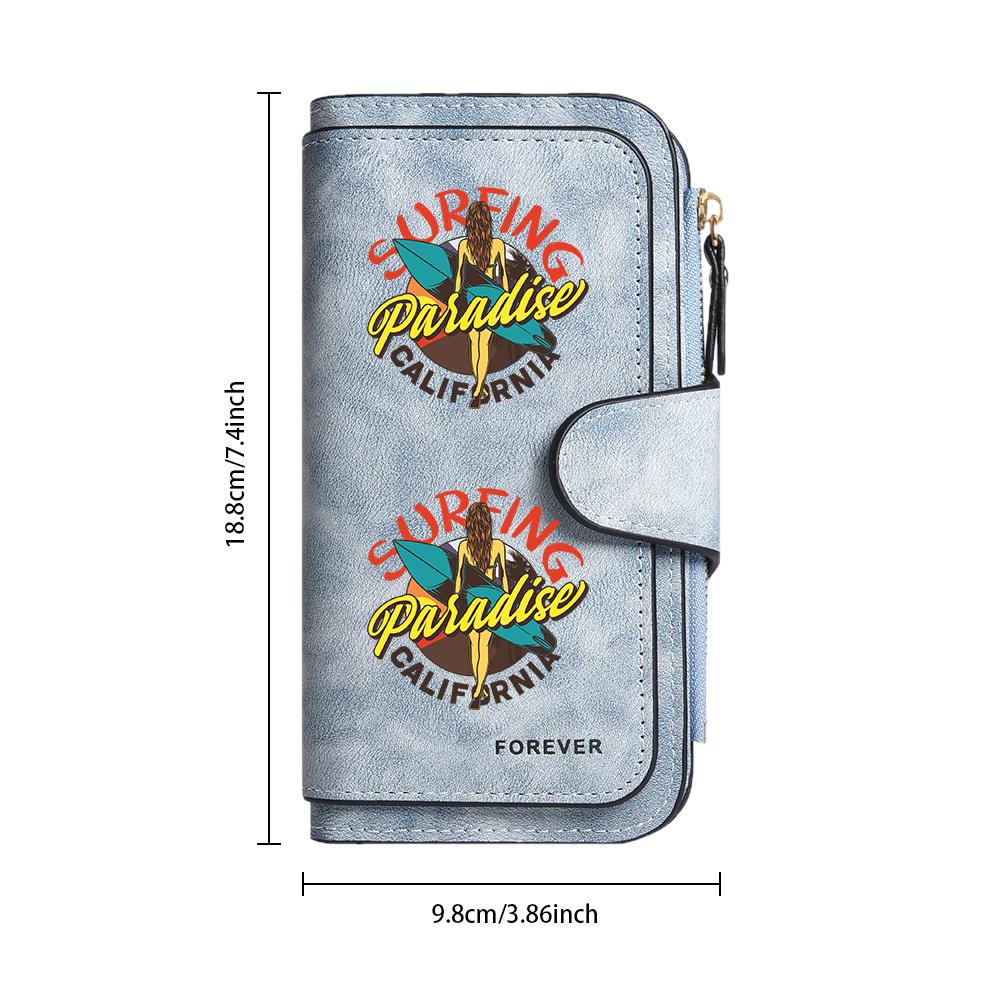 Surfing Paradise Print Long Wallet Fashion Large Capacity Multi Card Holder Purses