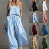 Completo da Donna con Crop Top Senza Maniche e Pantaloni a Gamba Larga, Abito Casual Due Pezzi