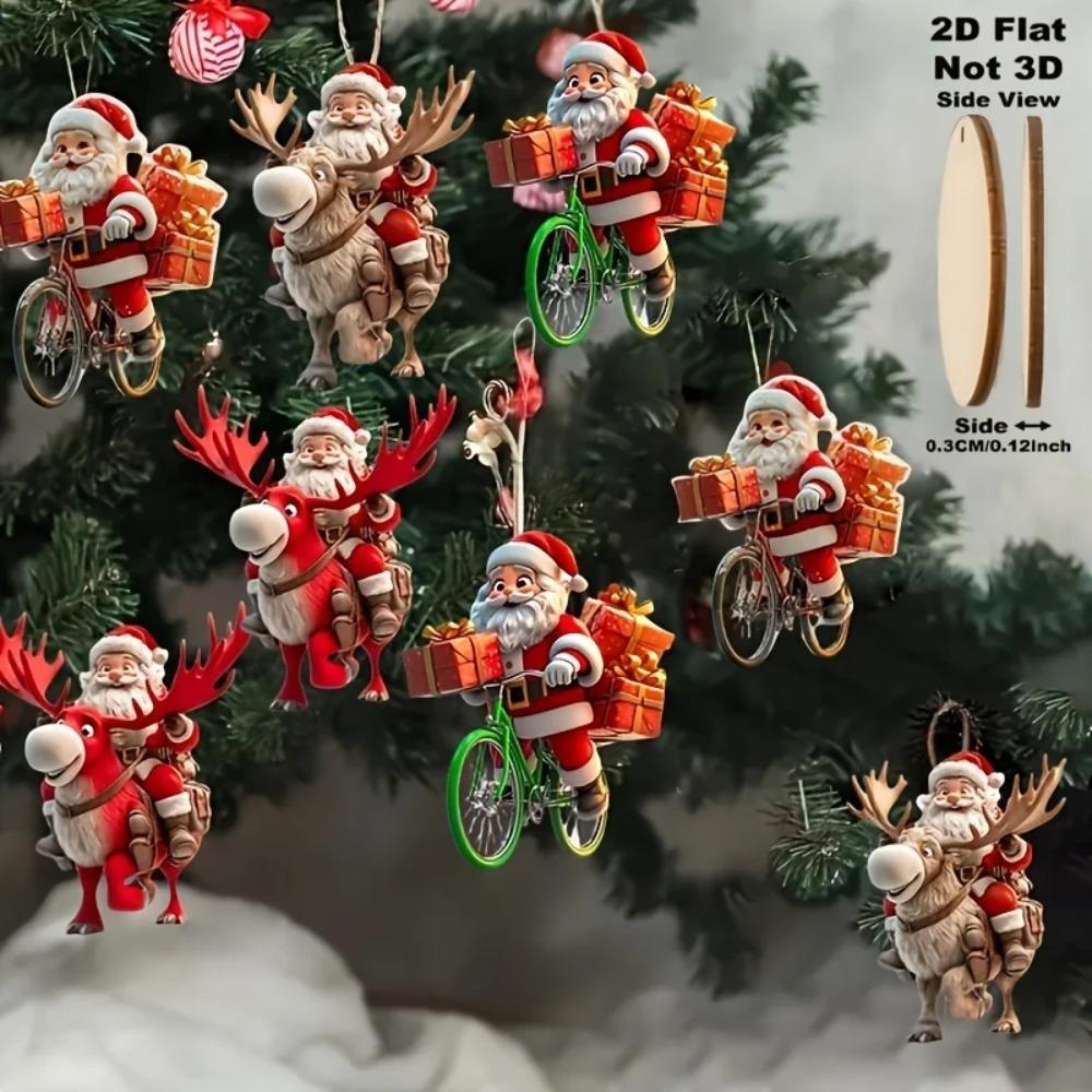 8/16/24 STÜCKE Weihnachten Holzschmuck Fahrrad Weihnachtsmann 2D Flacher Anhänger Weihnachtsbaum Dekoration Feiertagsgeschenk Weihnachtsdeko