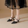 Pointed sandals women's new fashion outer wear hollow word with breathable versatile hot diamond mesh high heel single shoes