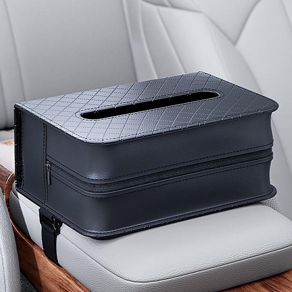 Car Mounted Tissue Box Large Rectangle PU Leather Car Napkin Holder Car Seat Back Hanging Large Capacity Paper Box