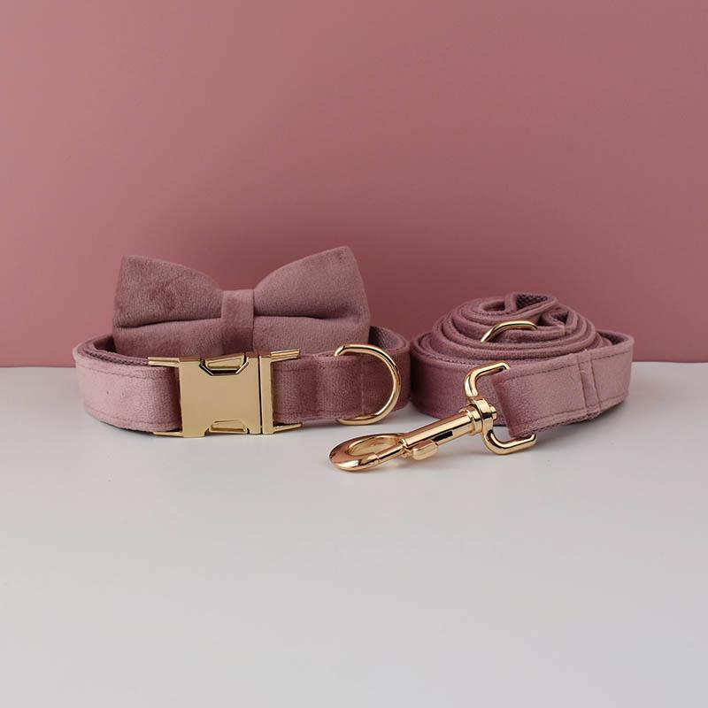 Light Purple Velvet Dog Collar And Leash Set For Dogs Custom Engraved Nameplate Pet Supplies Dog Leash Velvet05