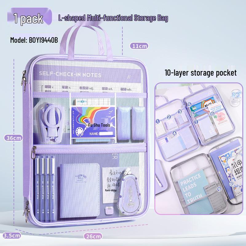 Large Capacity L-Shaped Waterproof Transparent Document Bag for Primary Students