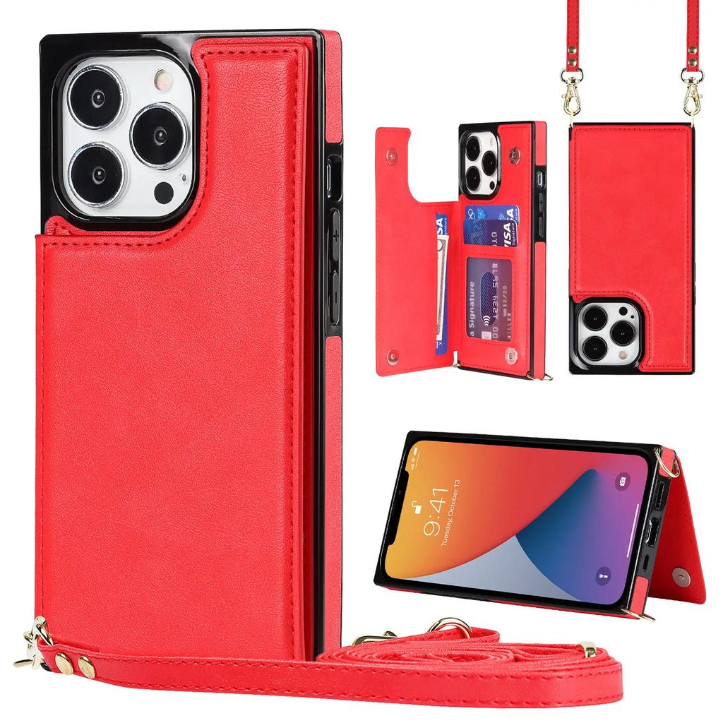 Luxury Crossbody Premium Leather Cover For iPhone 13 11 12 Mini Pro XR XS Max X 7 8 Plus Multifunction Shockproof Flip Case