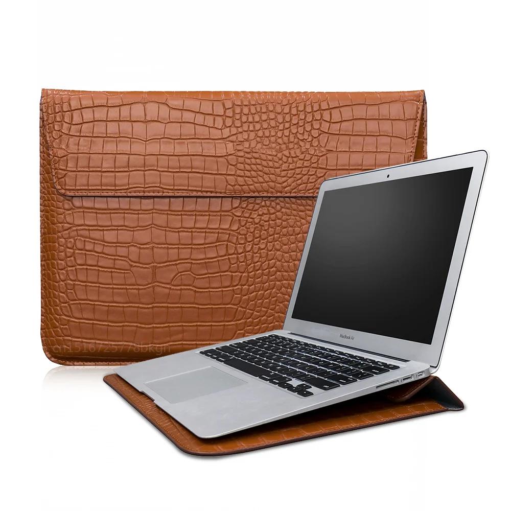 Crocodilleleer Flip Case Tas Laptophoes voor Macbook Air 13 14 15 16 Inch M5 M4 M3 M2 Chip Mac Book Pro Cover Accessoires 15-16.2 inch