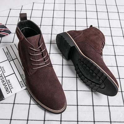 Brand Cow Suede Leather Men's Boots Men Business Casual High Top Leather Shoes Autumn Winter with Fur Oxfords For Men