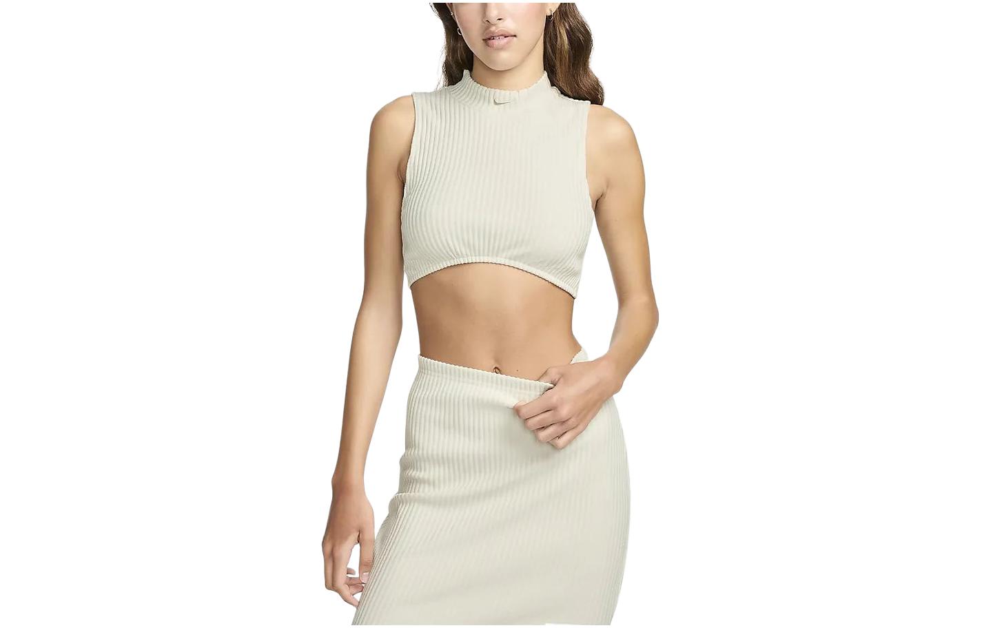 Nike W Nsw Chill Knit Mock Neck Ribbed Cropped Tank  BROWN  FN3678-104 L