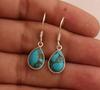 Solid 925 Sterling Silver Blue Copper Turquoise Gemstone Pear Shape Earring Dangle Earring