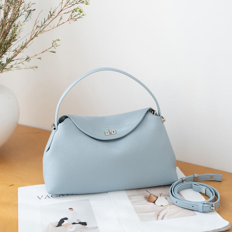 Korean Genuine Leather Trendy Crossbody Bag Solid Color Magnetic Buckle High-quality Flip Top Handbag Leisure Shoulder Tote Bag