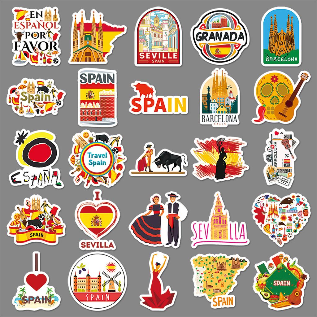 50 Spanish Graffiti Stickers Personalized Outdoor Travel Spain Decorative Mobile Phone Case Suitcase Stickers