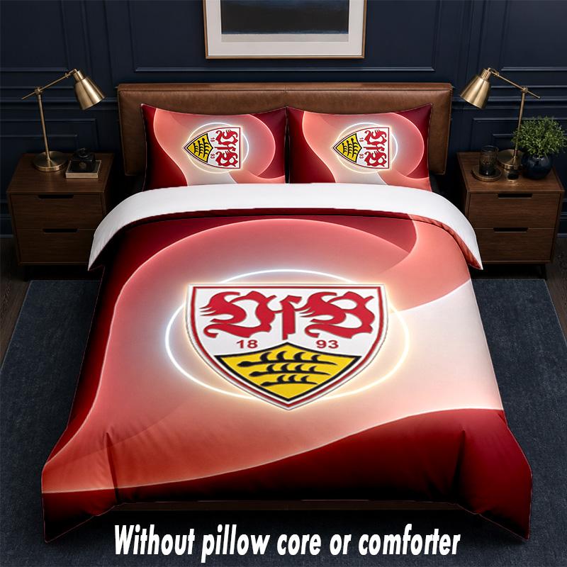 Set Biancheria da Letto con Design Calcio VfB Stuttgart 1 Copripiumino + 2 Federe Morbido Traspirante Biancheria da Letto per la Casa