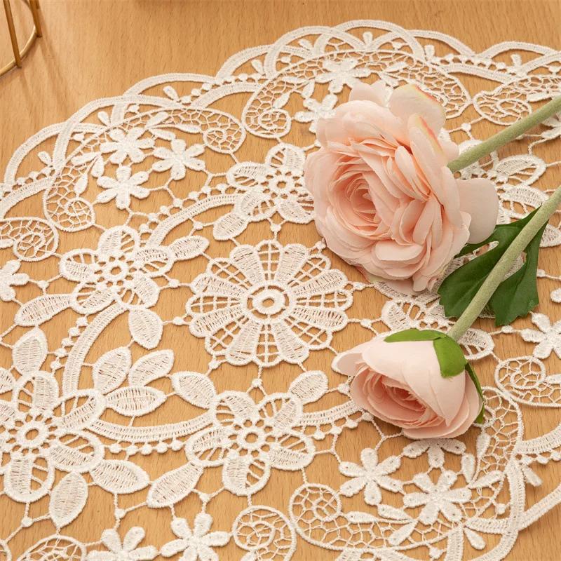 2Pcs French Embroidered Lace Placemats Table Mat Vintage Minimalist Style Coffee Coaster Wedding Kitchen Dining Table Cup Plate