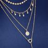 Gold Color Double Layered Long Tassel Chain Necklaces for Women Simple Metal Geometric Sun Bead Choker Party Charm Jewelry Gifts