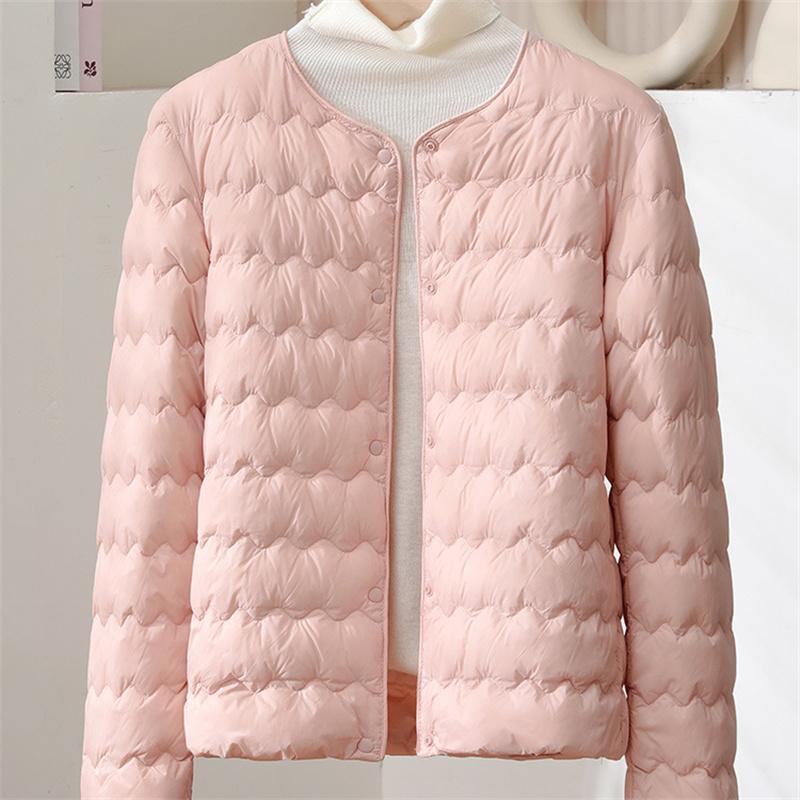 Autumn and winter lightweight down jacket women's short wavy round neck variable V-neck warm inner jacket
