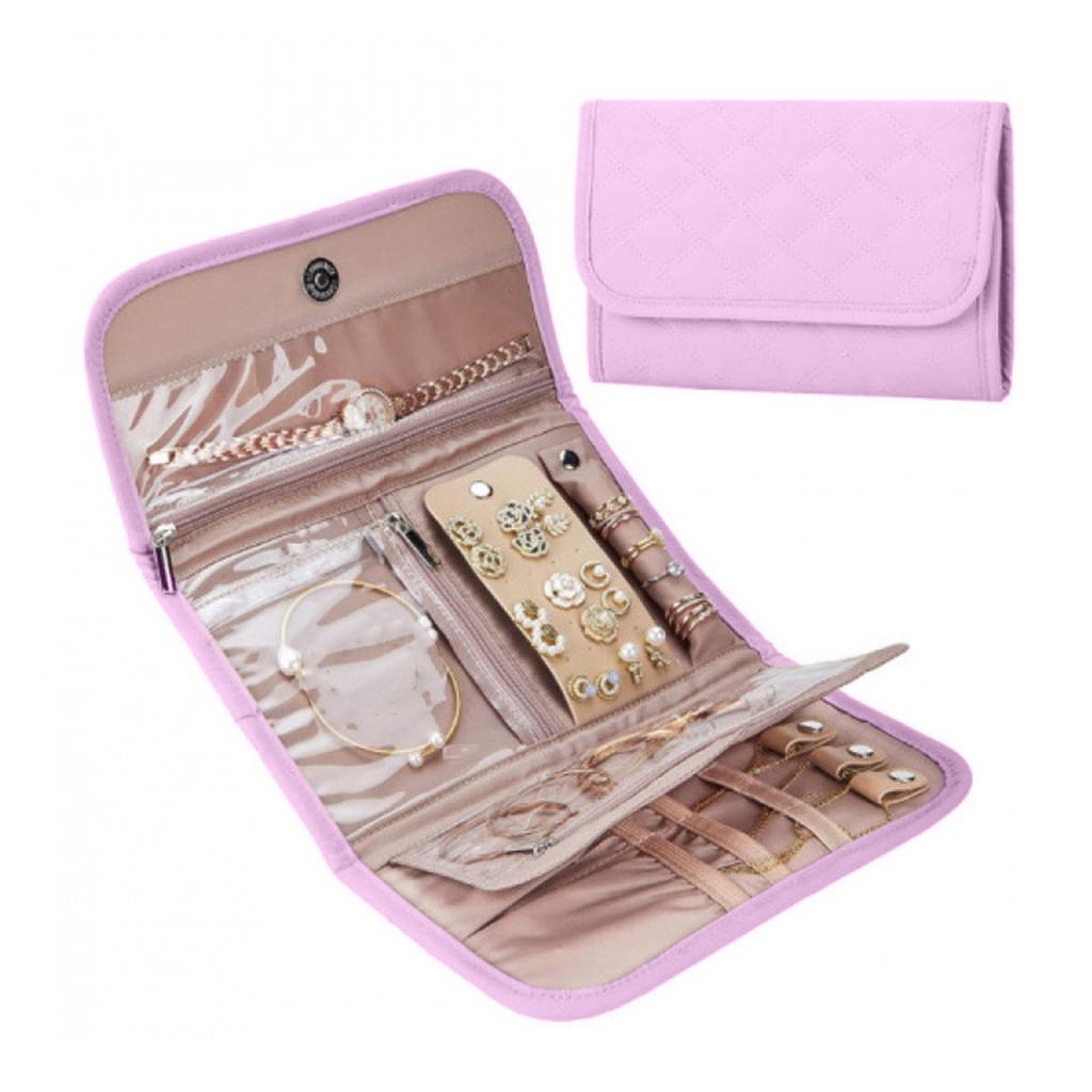 Portable Polyester Jewelry Storage Roll Perfect for Travel Compartments Compact Accessory Organizers Earrings Necklaces