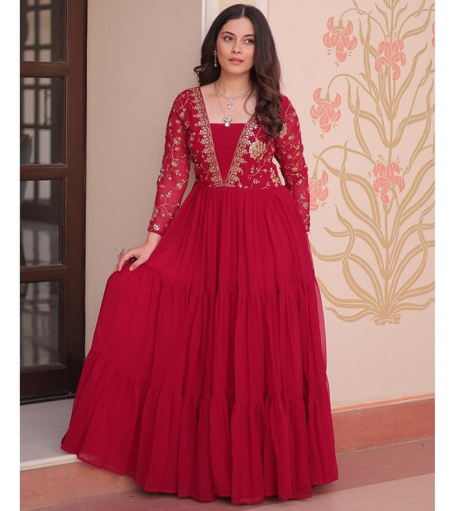 Women Designer Designer Anarkali Gown With Embroidery Sequence Work Suit Dress